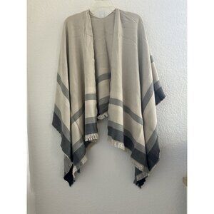 Siizu Alltrue Womens Shawl‎ Wrap OS Cream Gray Fringe Flowy Boho Office Comfort